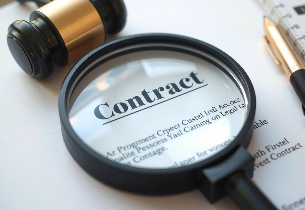 Legal document with a magnifying glass over it, symbolizing review of terms and conditions